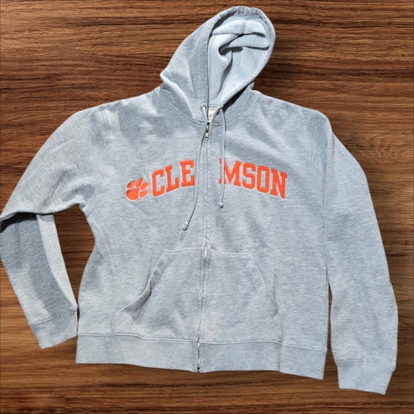 CDX Camp David Gray Clemson Orange Embroidered Zip-Up Hoodie Sweatshirt - Picture 1 of 5